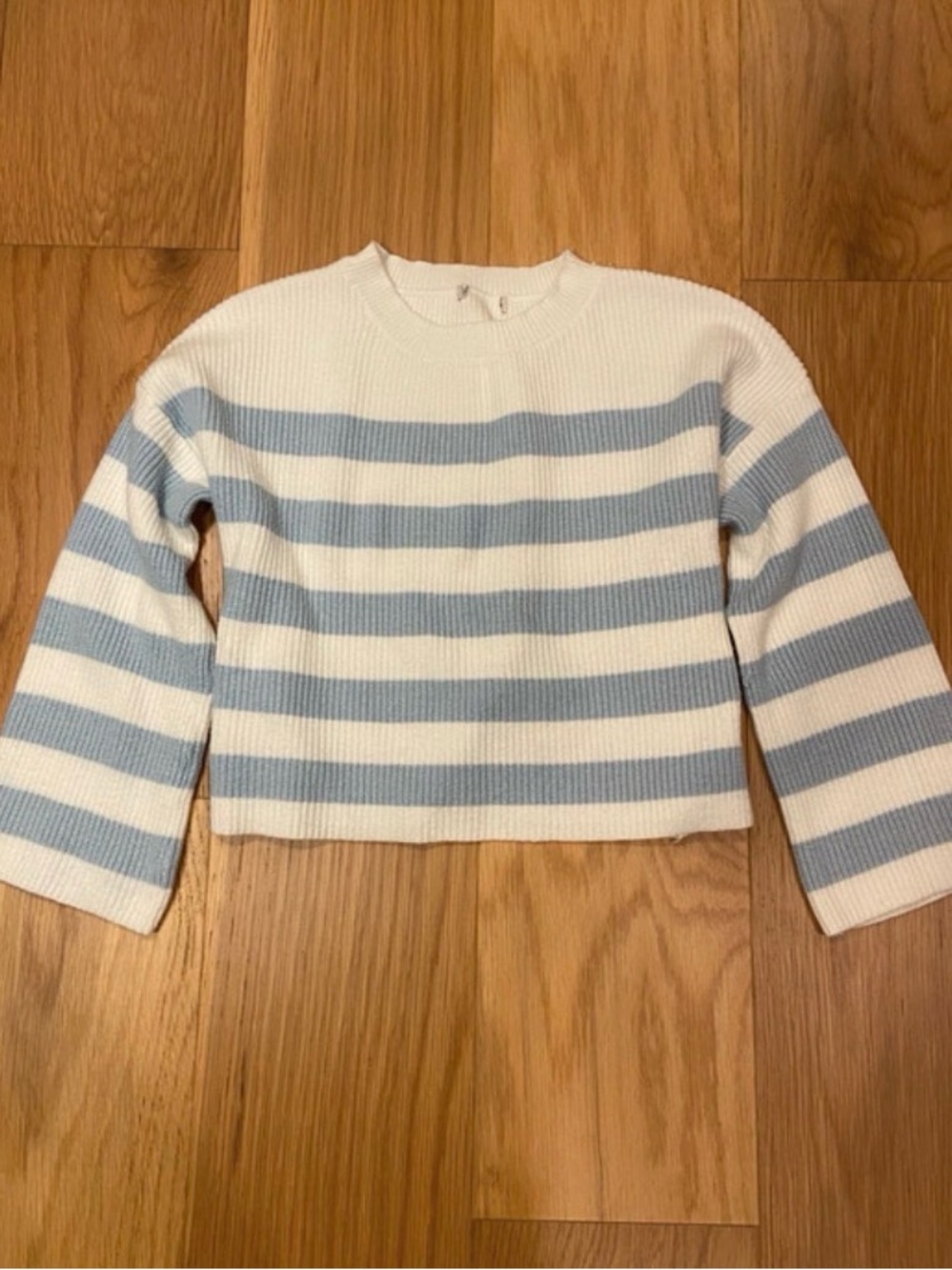 Striped Crewneck Sweater in White and Light Blue